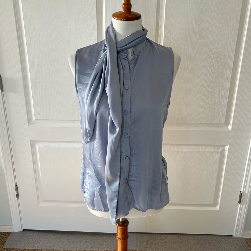 Zara Satin Sleeveless Top Drapey Neck Tie - Picture 2 of 4